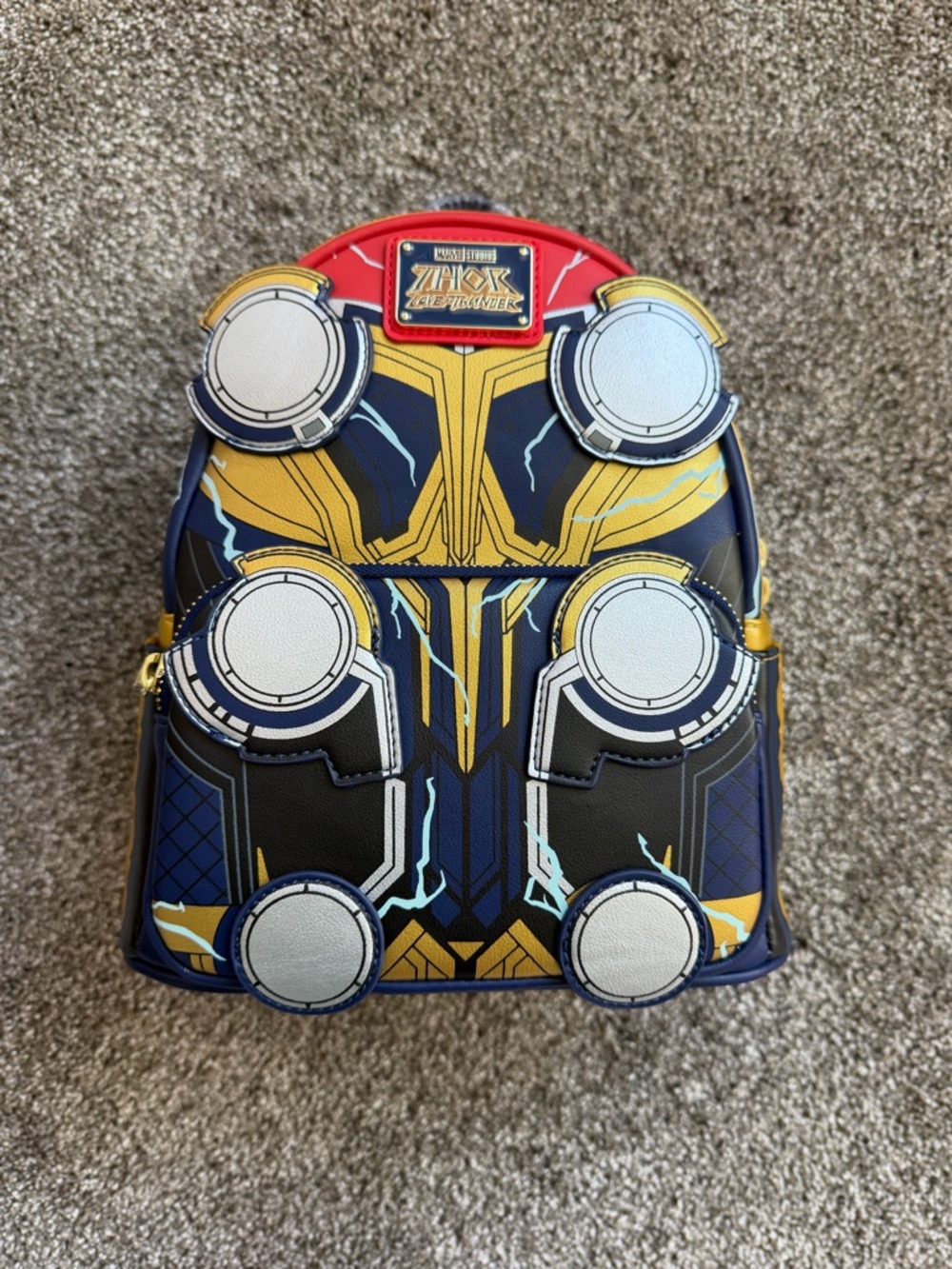 NWT Loungefly Blue & Gold Graphic Thor Mini Backpack